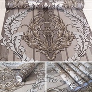 OJ Wallpaper Dinding Motif Batik Abu-abu Garis-garis Sticker Dinding