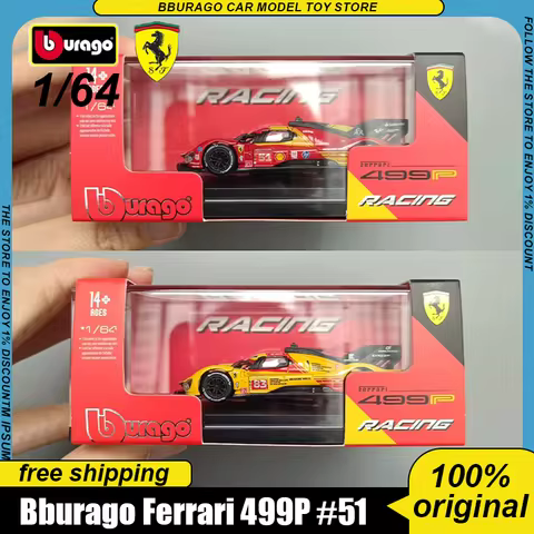 New In Stock Bburago 1:64 2025 24h Lemans Ferrari 499p Alloy Miniature Alloy Chassis Diecast Model 4