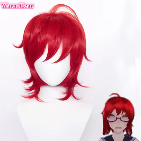 Info-Chan Wig Games Yandere Info Chan Short Red Cosplay Wig With Glasses Heat Resistant Hair Cosplay