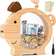 Piggy Bank for Kids Adults Vcertcpl Wooden Piggy Banks with Acrylic Clear Sides Unbreakable Piggy Ba