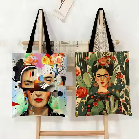 Art F-Frida Kahlo Storage Bags Double-Sided Print Canvas Tote Bag Fashion Large Capacity Women's Sho