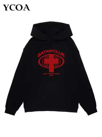 Men's Sweatshirts Satan Club Graphic Hoodies Oversized Winter Harajuku Long Sleeve Tops Korean Fashi
