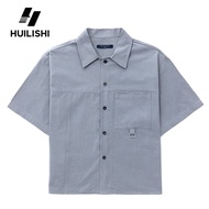 HUILISHI BOX Fit Polo for Men Crop Top Flat cotton casual loose lapel Korean style short-sleeved shi