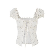 Áo Sơ Mi Bigking Polka Dot Bubble Sleeve Lace Halter Top Set Áo Chui Đầu Cổ Chữ a Tay Ngắn Thường Ng