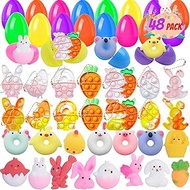 48 Pack Easter Basket Stuffers for Kids, Prefilled Easter Eggs with Toys Inside, Pop Fidget Keychain Mini Mochi Squishy Toys Easter Party Favors, Easter Gifts, Easter Egg Hunt, Classroom Events