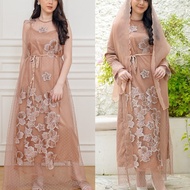 NAMELIS Qiara Dress - Brown Floral Tile Party Dress for Engagement, Pre-Wedding, Eid al-Fitr, Iftar,