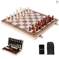 FTXP 2 In 1 Wooden Chess Checkers Set Portable Travel Chess Board Game with Folding Chess Board
