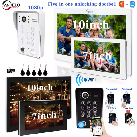 ANJIELO Tuya Smart 1080P Video Intercom System, Fingerprint Unlock, Five-in-One Function, Home WiFi 