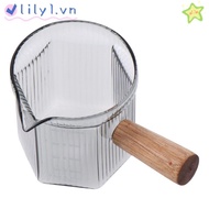 LILY Espresso Cup, Glass Gray Milk Cup, Easy to Clean with Wood Handle High Quality Vertical Grain Measuring Cup Milk Espresso Shot