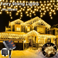 Solar Fairy String Lights Outdoor Waterproof Icicle Waterfall Lights Raya Lampu 8 Modes Yard Decor