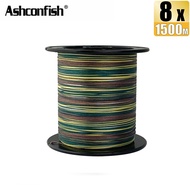 Ashconfish สายเอ็นตกปลาถัก8เส้น1500ม. X8 PE 6-80LB ลายพรางหลากสีฟ้า/เขียว