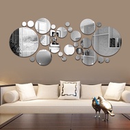 [Ready Stock] 26/24pcs 3D Mirror Wall Sticker Round Mirror DIY TV Background Room Stickers Wall Deco