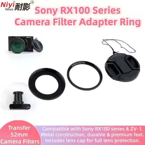 52mm Filter Adapter Ring Set with Lens Cap for Sony RX100 Series & ZV-1 Cameras RX100/RX100II/RX100I