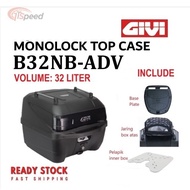 GIVI TOP BOX 32 LITER B32N-ADV BLACK 32LITER [+ BASE PLATE + PADDING + BACK REST ] B32NB - ADV FULL 