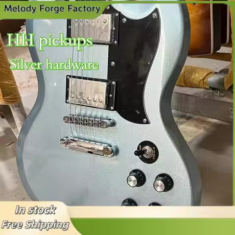Blue Silver Powder SGAQ Electric Guitar HH Pickups Chrome Hardware Rosewood Fretboard with Ac-dc Inl
