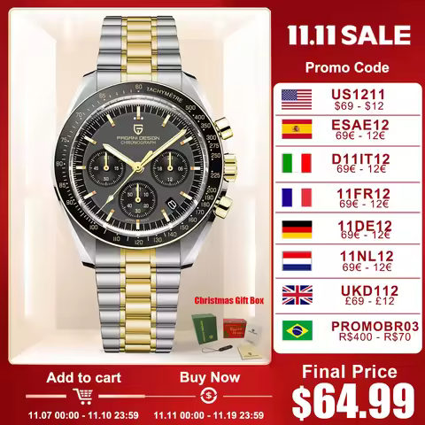 PAGANI DESIGN PD1701 Gold Luxury Men's Watches Quartz Wristwatches Chronograph VK63 Watch For Men AR