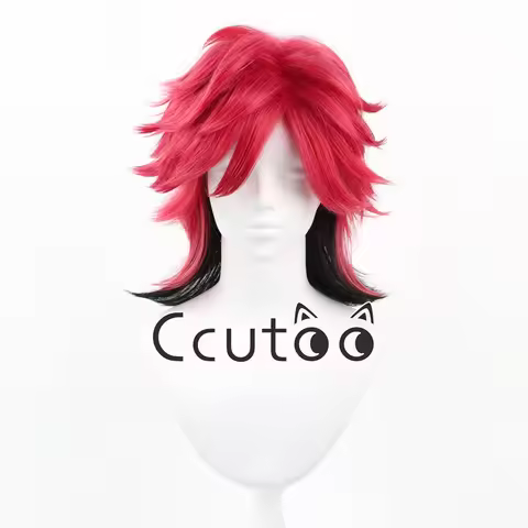 Matsumoto Hideto X-JAPAN hide 45cm Black and Rose Red Mix Short Fluffy Layered Cosplay Wigs Heat Res