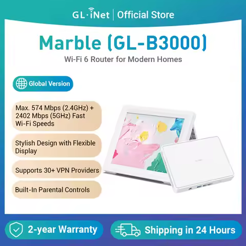 GL.iNet Marble (GL-B3000) Wireless WiFi 6 Router, Wall-Mountable, Dual-Band AX3000, 3 Gigabit Ethern