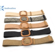 Kudosation Summer Women Elastic Woven Belt Square Buckle Vintage Boho Straw Belt Dress Belt Nice