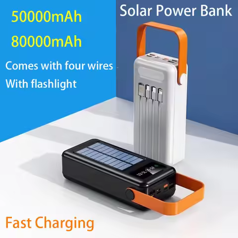 Gaiaray 50000mAh 80000mAh Portable Solar Power Bank With Four Wire External Battery Fast Charge LED 