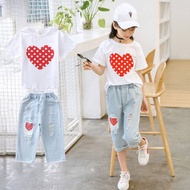 Mikibaby girls 2 pcs2Pcs Suit Baby Girl Shirt Kids Pants Baby Ripped Jeans Baby Girl Suit