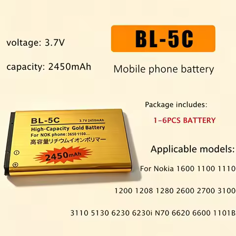 BL-5C Battery 3.7V BL5C 2450mAh for Nokia BL5C 1600 6230 2600 1100 1110 1200 1208 2700 3100 3110 N70