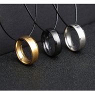 Kalung Tali Hitam Korea Liontin Cincin Titanium Pria Keren Kekinian