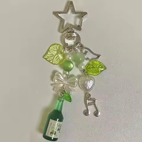 aesthetic y2k beaded green Japanese melon ramune soda star keychain and korean soda keychain