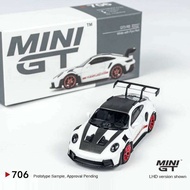 GT3 911ขนาดเล็ก GT 1/64 (992) แพ็คเกจ Weissach สีขาวรถโลหะผสมโมเดล706ดึงหลังและชุดของเล่นยานพาหนะ