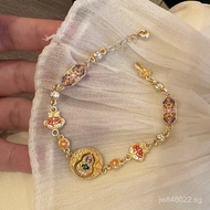 Pure Silver Gourd Palace Style Gold-Plated Bracelet Handmade Ethnic Style999.9Enamel Color Bracelet 