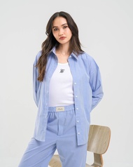 Patcha.co - Comfy Over Shirt in Stripe blue เสื้อเชิ้ต ทรงโอเวอร์ไซส์ ลายทางสีฟ้า - PCCT035