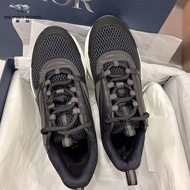 Dior Men's B22 2023 New Style - Black Mesh & Leather Low-Top Lace-Up Sneakers