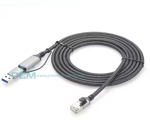 2 in 1 USB C to Ethernet CAT6 Cable USB 3.0 to RJ45 1000Mbps USB Networking Cable USB 3.1 to RJ45 Gi