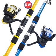 1 Set Fishing Rod and Reel Combos 1.8M Glass Fiber Telescopic Fishing Rod Saltwater With 5.2:1 Spool Fishing Reel
