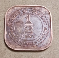 1940 Malaya 1/2 cent old coin