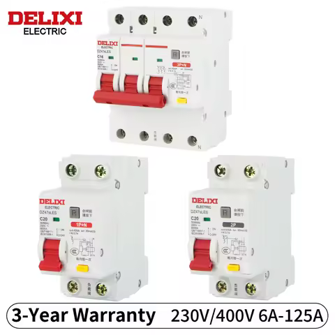 DELIXI Mini Circuit Breaker MCB 1P 2P 3P 4P DZ47 10-63A AC 230V 400V Over Short Current Leakage Prot