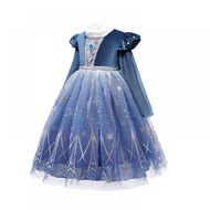 Elsa Frozen Snow Queen Elsa Anna Princess Baby Dress for Kids Girl Sequin Mesh Costume Wig Crown Wand Gloves Kid Toddler Clothes Party Clothing Full Set