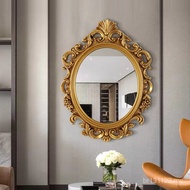 Retro Waterproof Oval Bathroom Mirror French Dressing Mirror Decorative Mirror Carved Wall-Mounted E