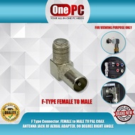 F Type Connector, FEMALE to MALE TV PAL COAX ANTENNA JACK RF AERIAL ADAPTER, 90 DEGREE RIGHT ANGLE