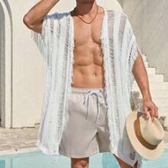 New European & American Fashion Stylish Solid Color Casual Loose Tassel Cardigan Men Bohemian ชายหาด