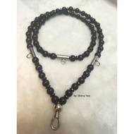 Amulet Necklace, 8mm Ebony Bead Amulet Necklace, Stainless Steel 4 Buckles