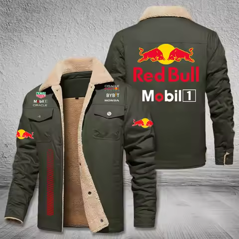 Men's Winter Thickened Wool Red Bull Logo Racing Top Men's Red Bull Logo Outdoor Jacket Summer Red B