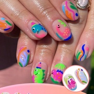 24-Piece Press-On Full Coverage Wear-On Fake Nails, Medium-Sized Oval Mixed Multi-Color Design, Deco