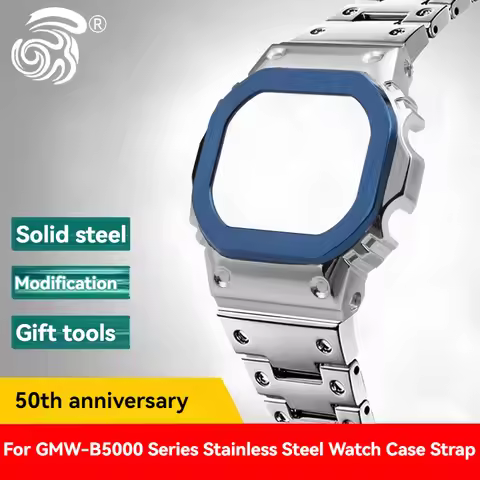 New Mod Kit for Casio G-SHOCK Series Modified GMW-B5000 Metal Strap Case GMW-B5000GD-9 Stainless Ste