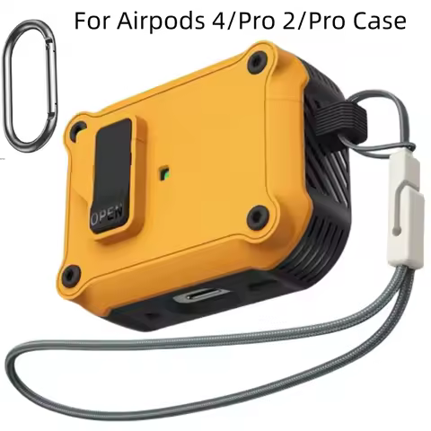 Case for AirPods 4 with Secure Lock Shockproof Protective Wireless Charging Earphone Case with Lanya