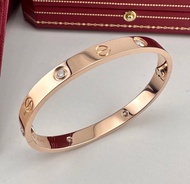 正品Cartier卡地亞手鐲bracelet 16號玫瑰金寬版4鑽 全套證書
