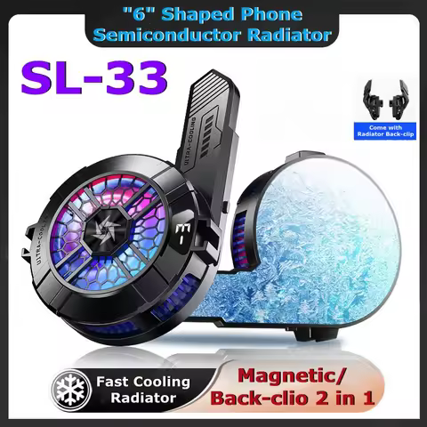 SL33 Mobile Phone Cooling Fan Magnetic/ Back-clip 2 in 1 Cool Heat Sink for IOS Android Universal PU