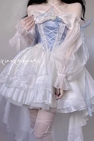 Trắng Phong Cách Lolita Đầm Nặng Thêu Công Chúa Váy Trước Khi Ngắn Sau Đám Cưới Đuôi Dài Đầm Thiết K