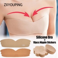 ZXYOUPING Women Push Up Silicone Bra One Piece Reusable Nipple Tape Bra Waterproof Self Adhesive Bra Straps