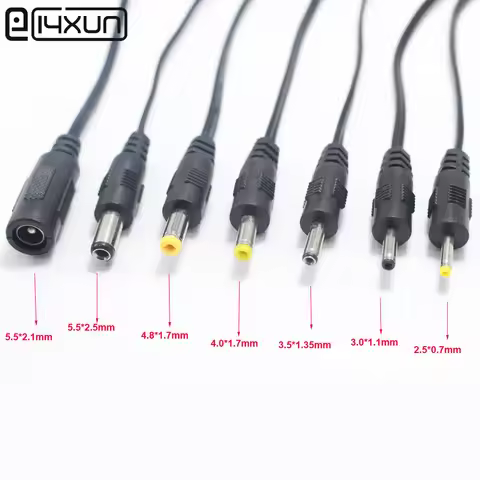 1pcs 5.5*2.1mm to 5.5*2.5 4.8*1.7 4.0*1.7 3.5*1.35 3.5*1.1 2.5*0.7mm DC Power Plug with 15cm Wire DC